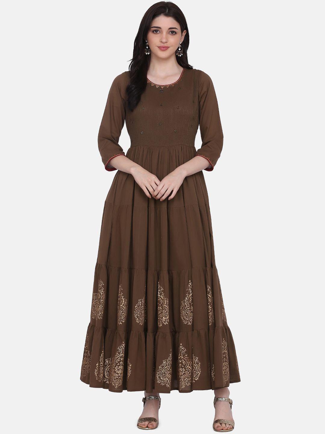 saanjh-women-brown-printed-cotton-anarkali-gown-dress
