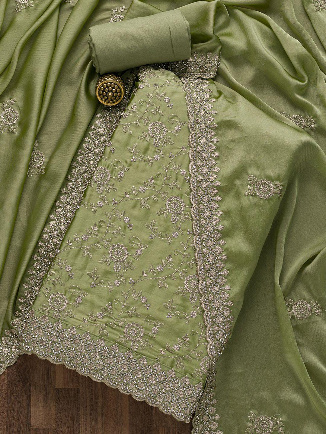 koskii-women-green-&-gold-toned-embroidered-satin-unstitched-dress-material