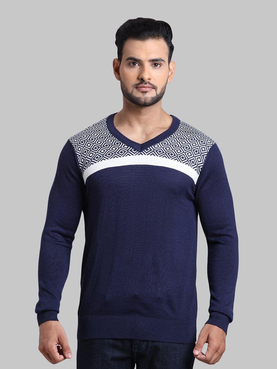 colorplus-men-blue-&-white-colourblocked-pullover-sweater