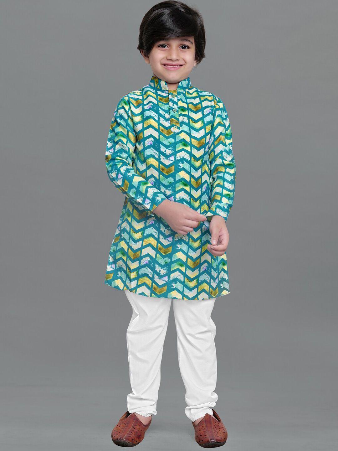 fashion-dream-boys-teal-printed-kurta-with-pyjama-set