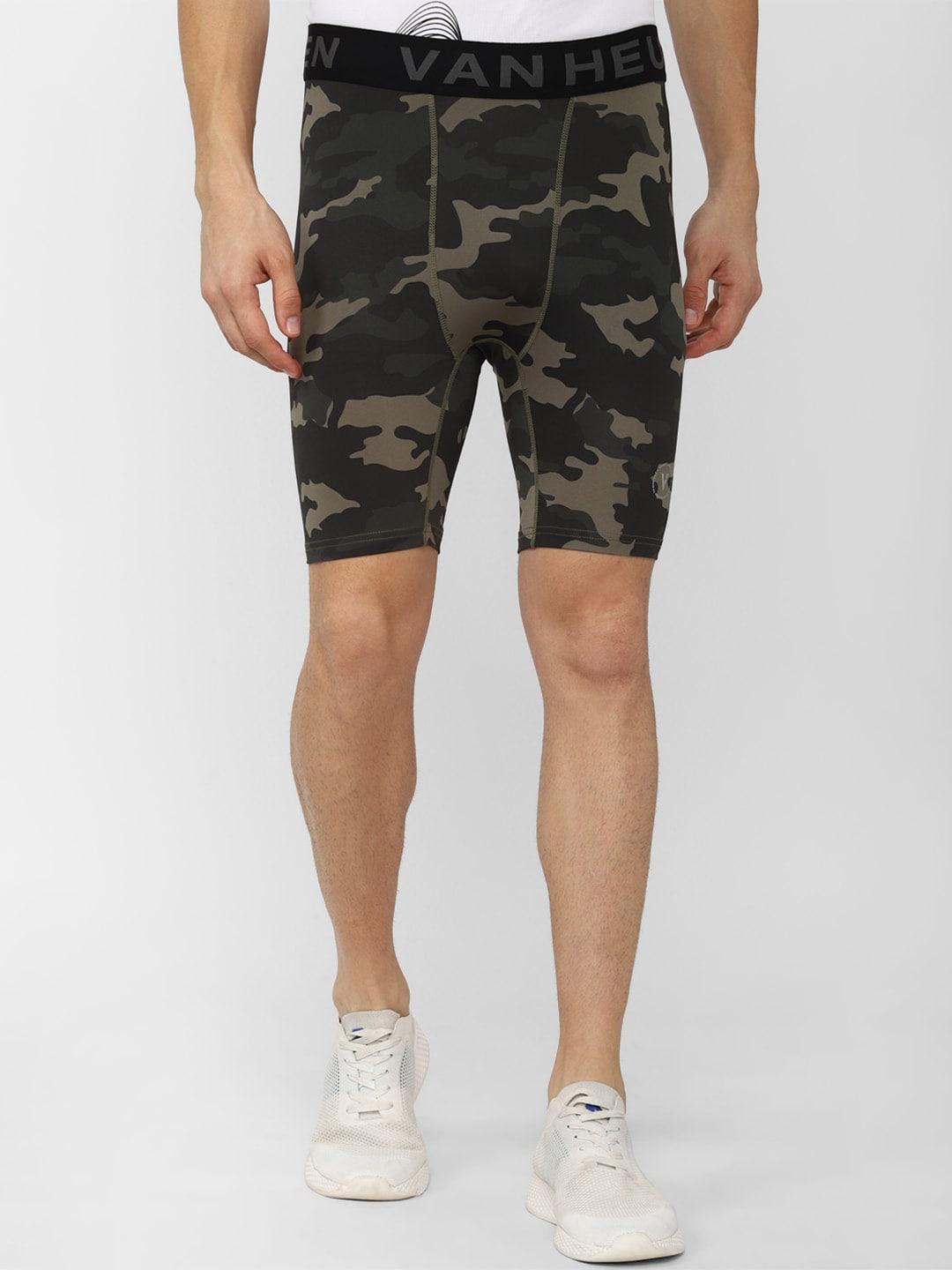van-heusen-flex-men-olive-green-camouflage-printed-shorts