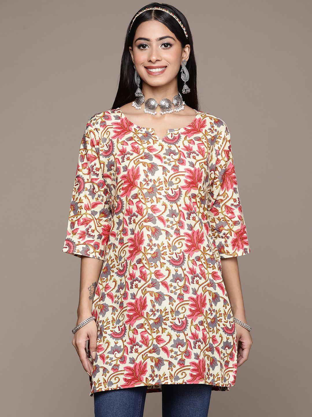 ziyaa-women-cream-coloured-&-red-ethnic-motifs-printed-pure-cotton-kurti