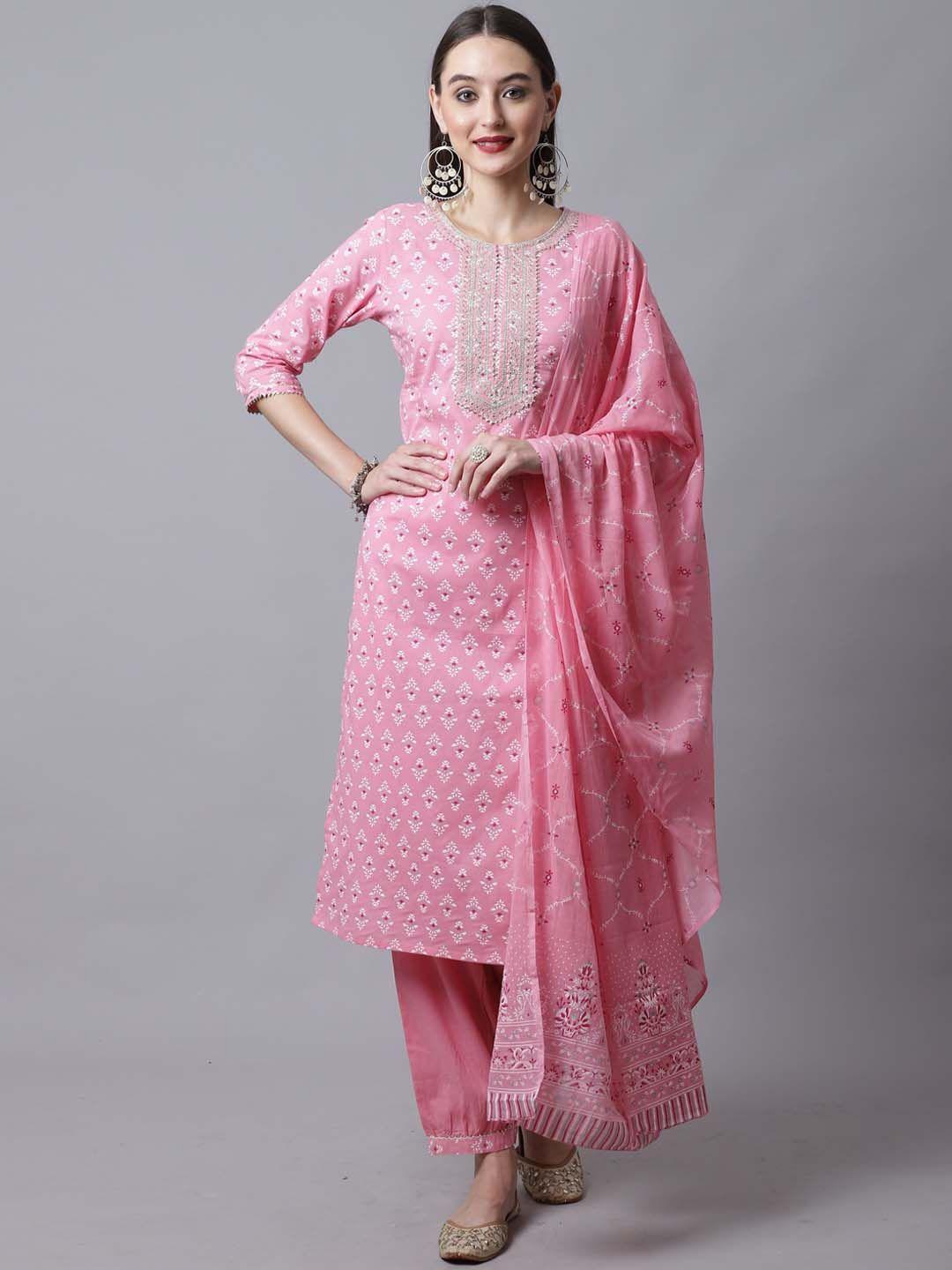 rajnandini-women-pink-ethnic-motifs-printed-thread-work-pure-cotton-kurta-with-trousers-&-with-dupatta