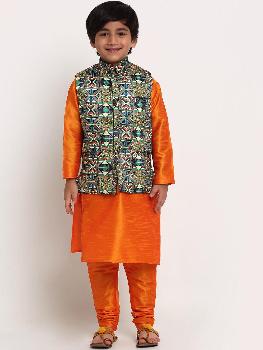 benstoke-boys-mustard-yellow-ethnic-motifs-printed-kurta-and-churidar-with-nehru-jacket