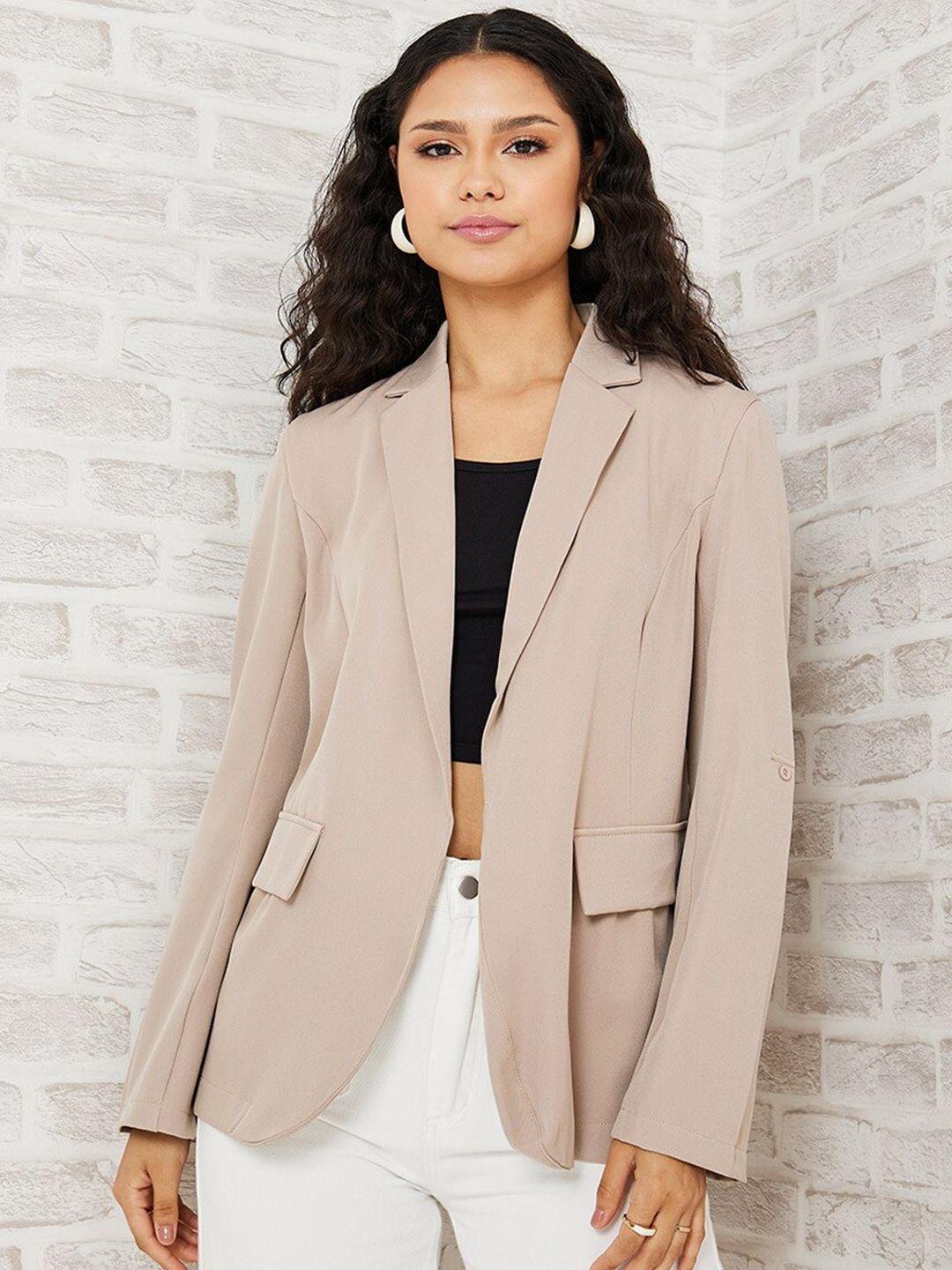 styli-women-beige-solid-roll-up-sleeves-open-front-regular-fit-longline-blazer