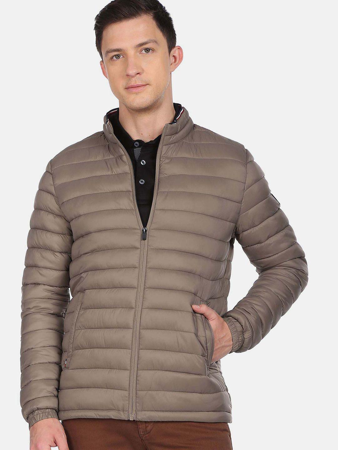 arrow-sport-men-brown-striped-quilted-puffer-jacket