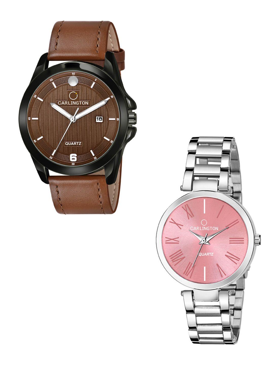carlington-unisex-tan-dial-&-tan-leather-straps-analogue-couple-watch-ct1040-tan-112