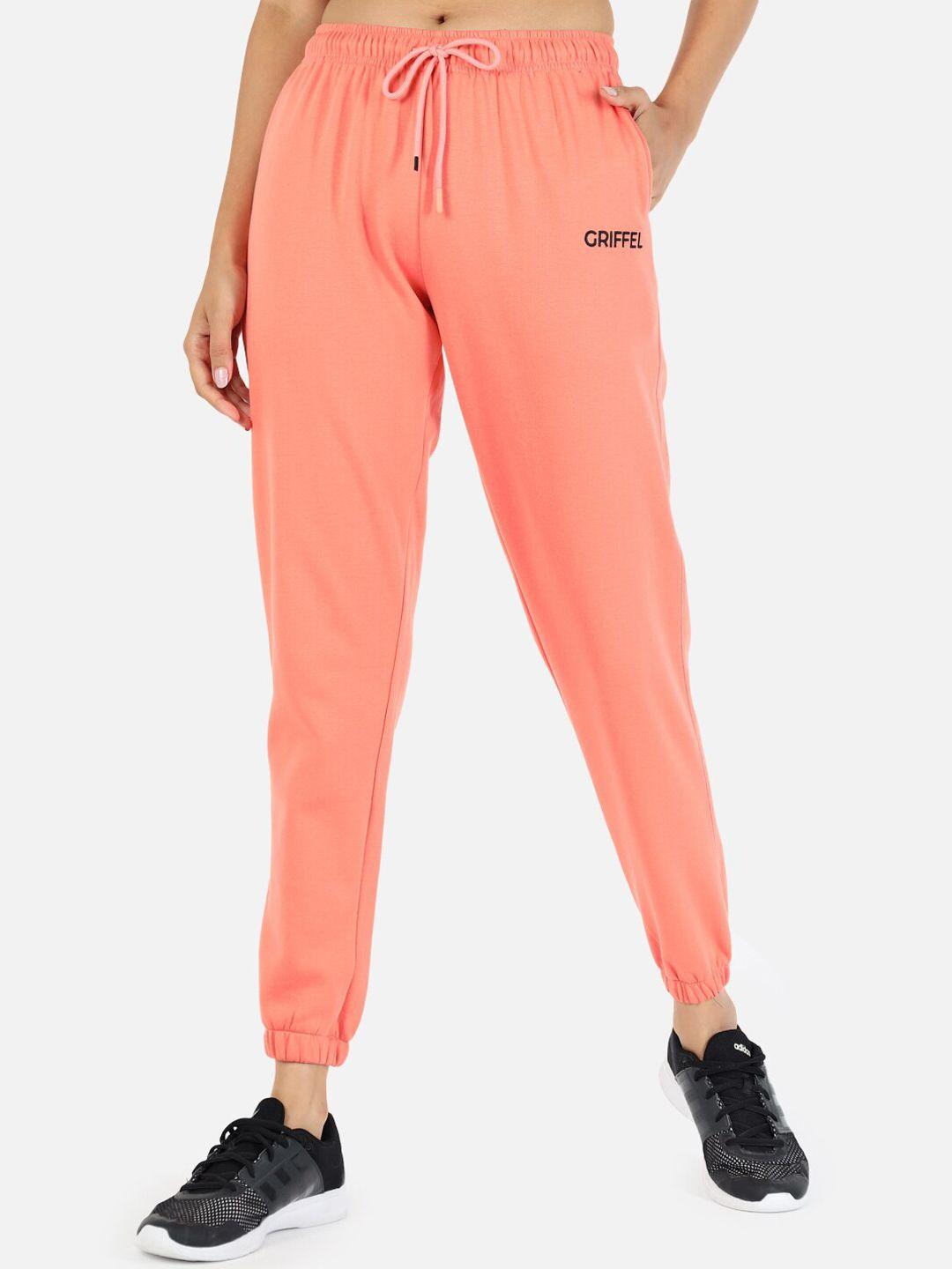 griffel-women-peach-coloured-solid-cotton-jogger