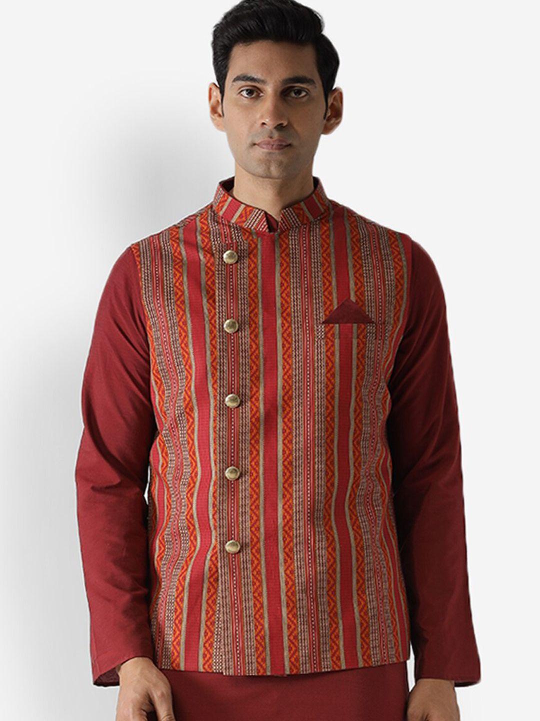 kisah-men-red-printed-nehru-jacket