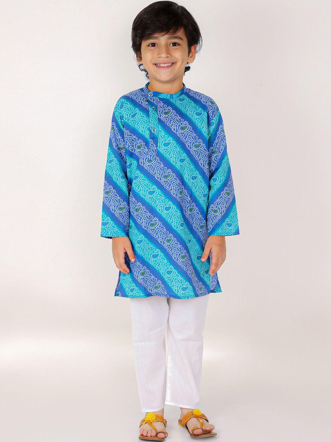 the-mom-store-boys-blue-bandhani-printed-pure-cotton-kurta-with-pyjamas