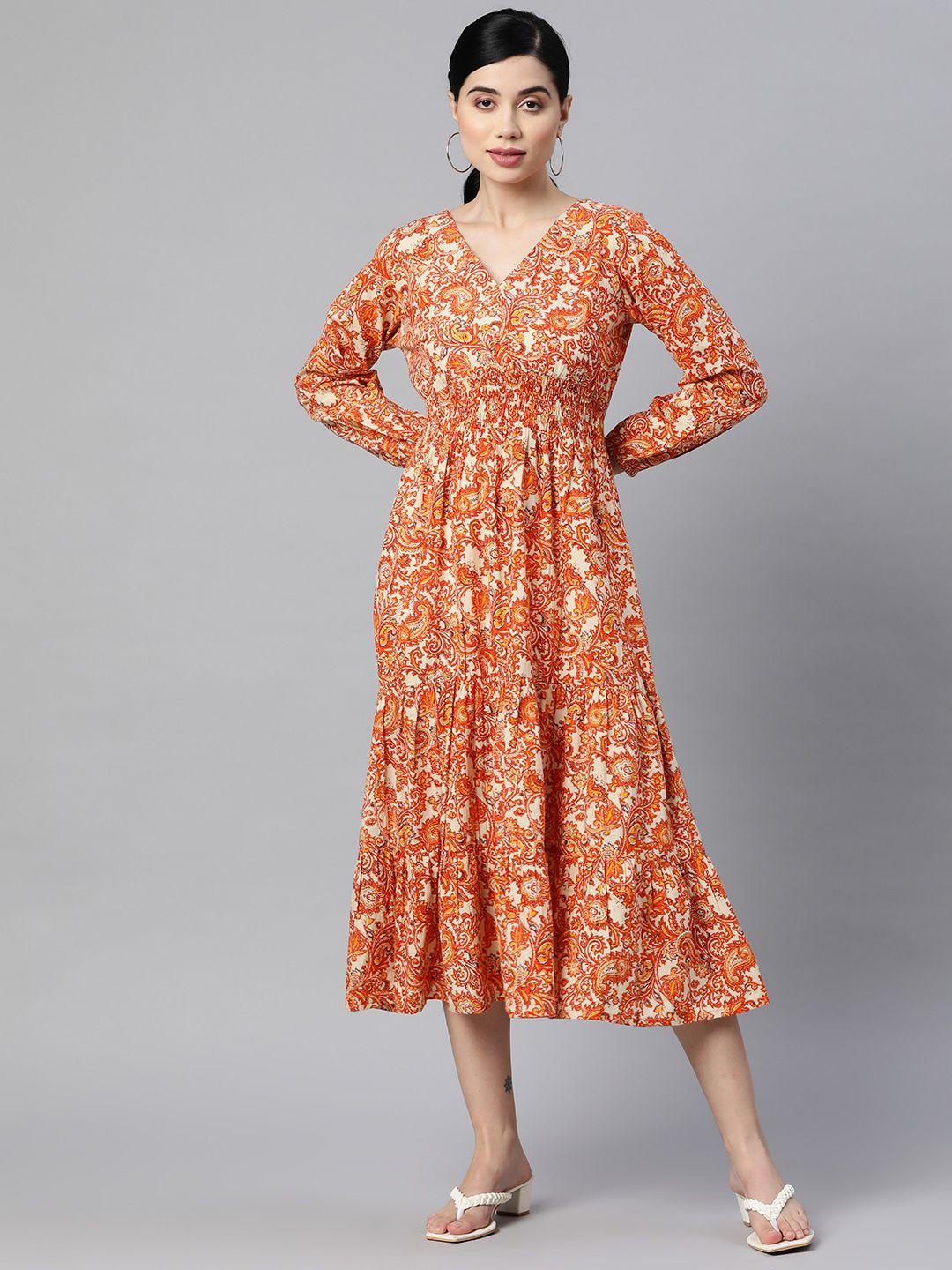 indibelle-rust-orange-pure-cotton-paisley-print-maxi-tiered-dress