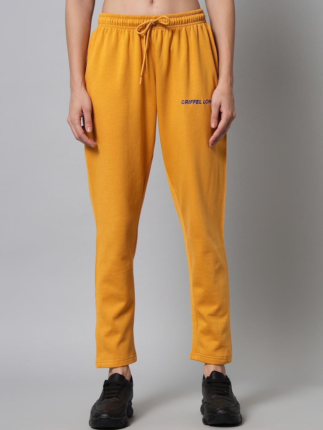 griffel-women-mustard-yellow-solid-cotton-track-pant