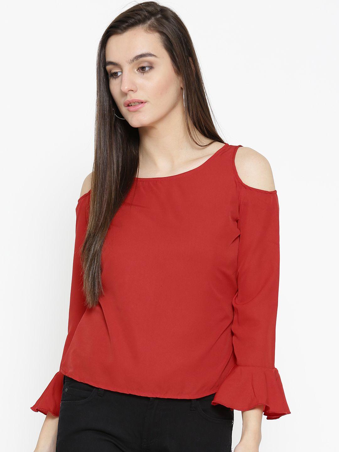 u&f-women-red-solid-cold-shoulder-top
