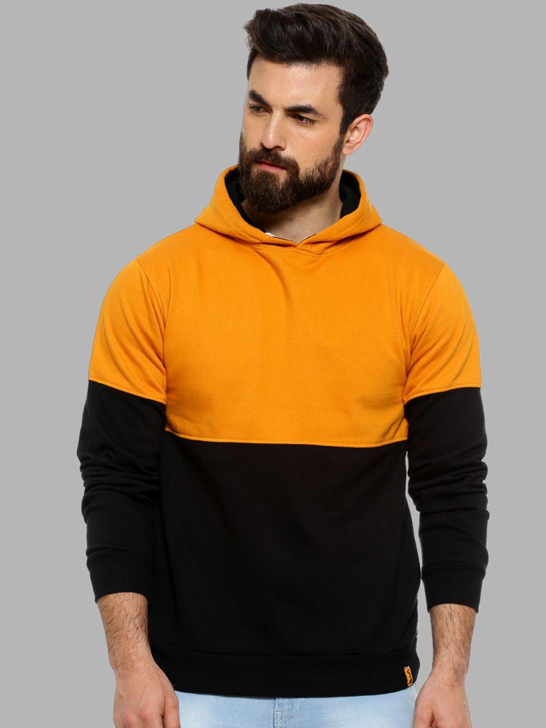 campus-sutra-men-mustard-&-black-colourblocked-hooded-sweatshirt