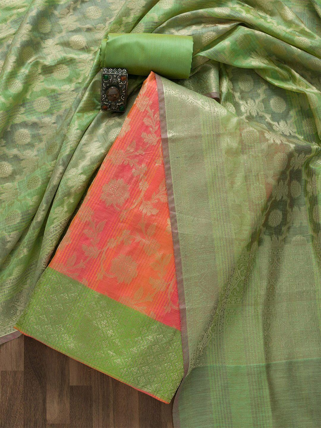 koskii-orange-&-green-art-silk-unstitched-dress-material