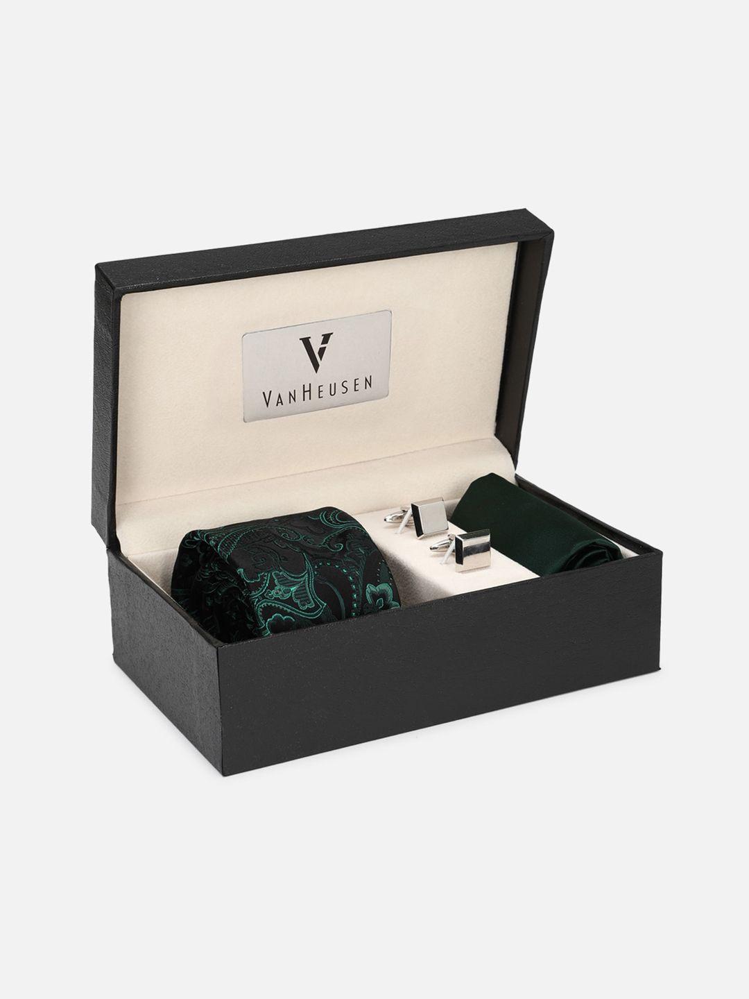 van-heusen-men-green-printed-accessory-gift-set