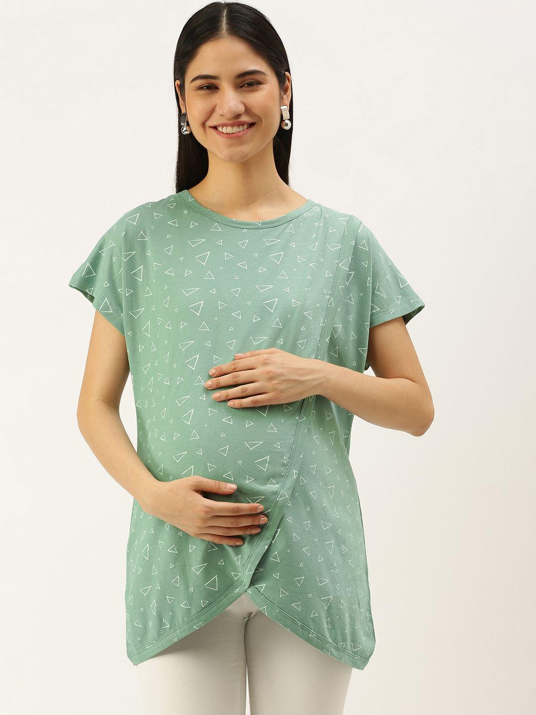 nejo-green-geometric-print-maternity-top