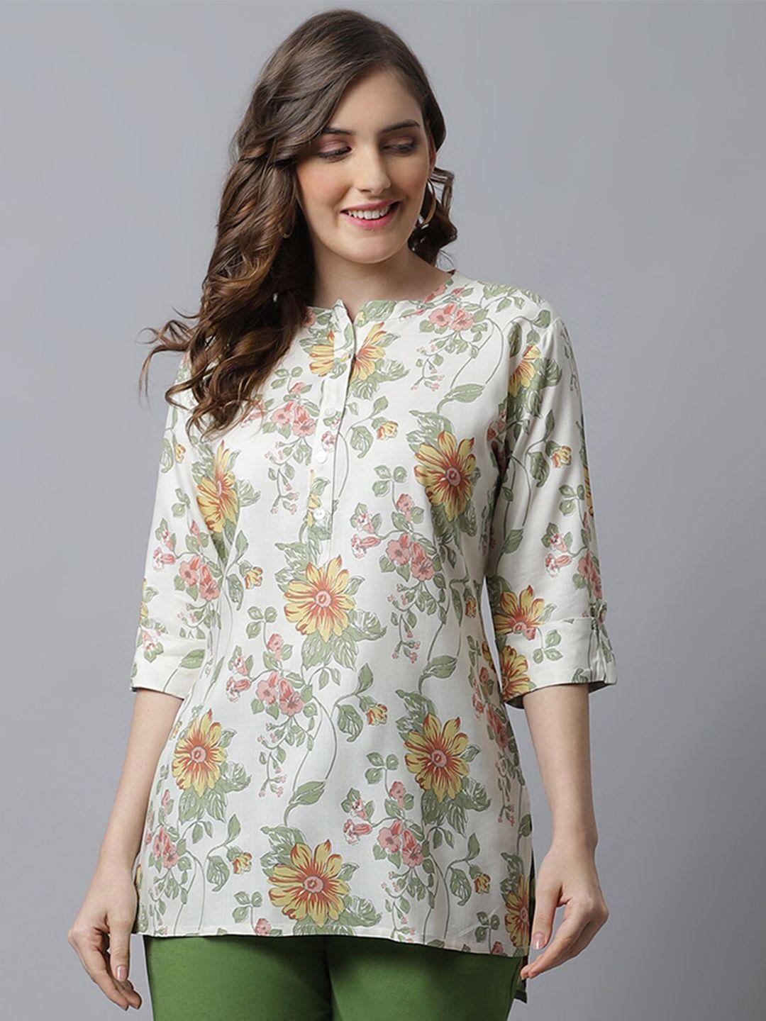 pistaa-women-white-&-green-floral-printed-kurti