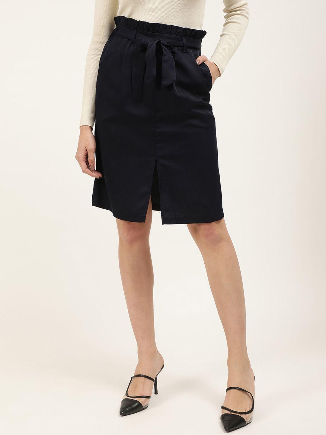 centrestage-women-navy-blue-solid-knee-length-a-line-skirt