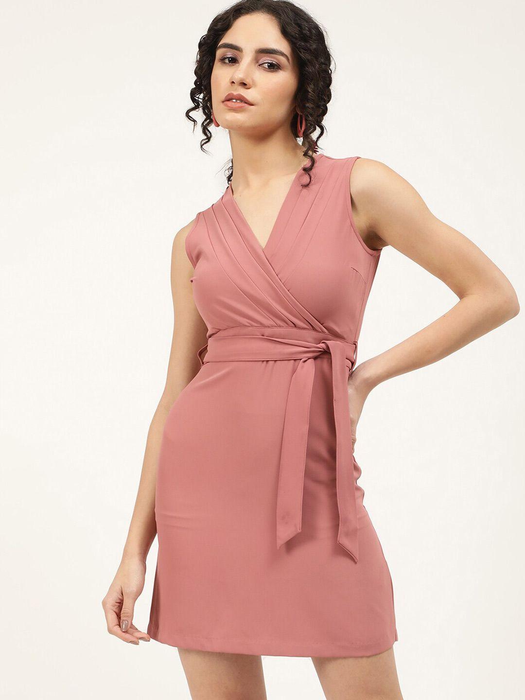 centrestage-rust-solid-sleeveless-casual-wrap-dress