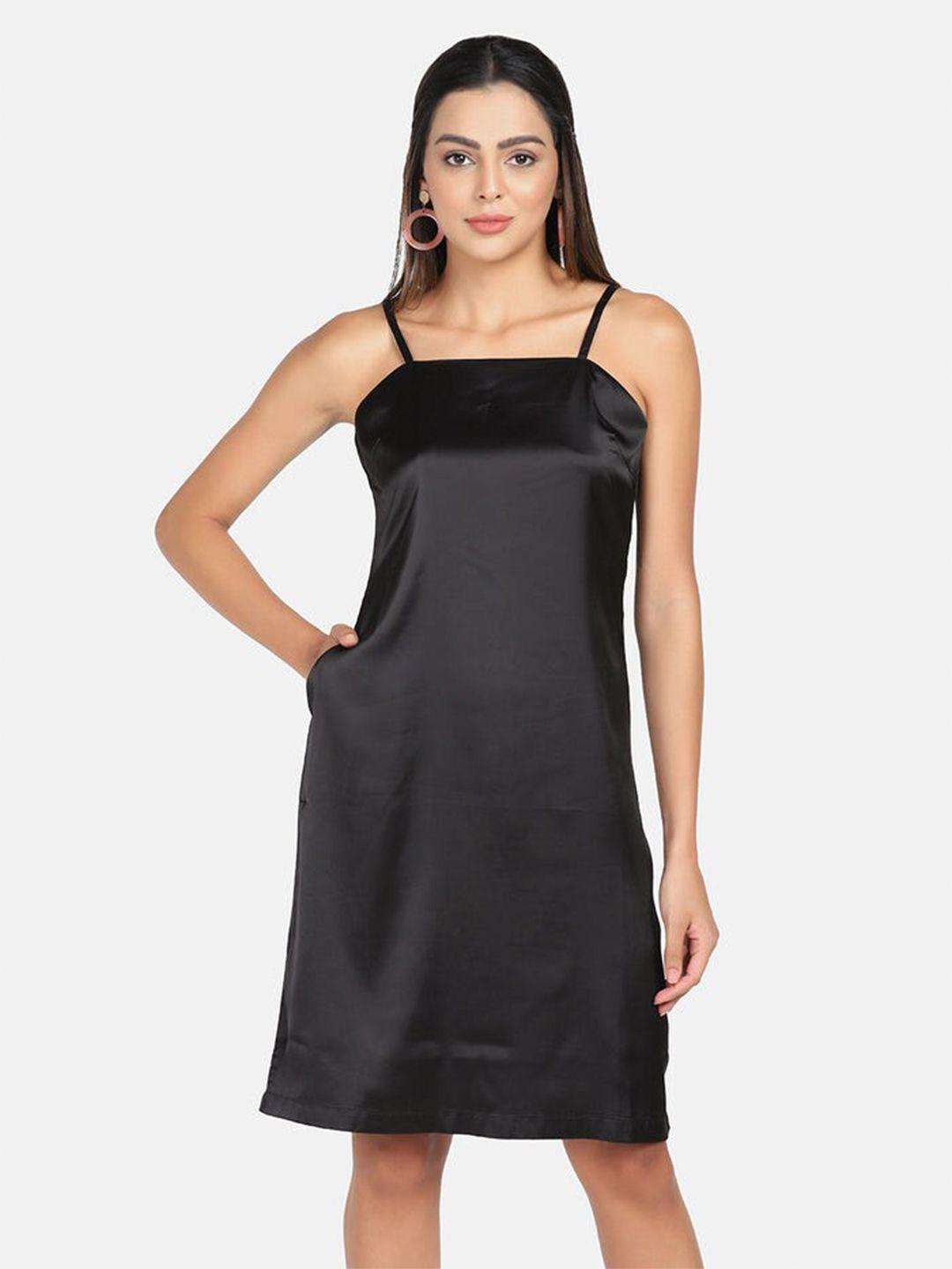 powersutra-women-black-satin-a-line-dress