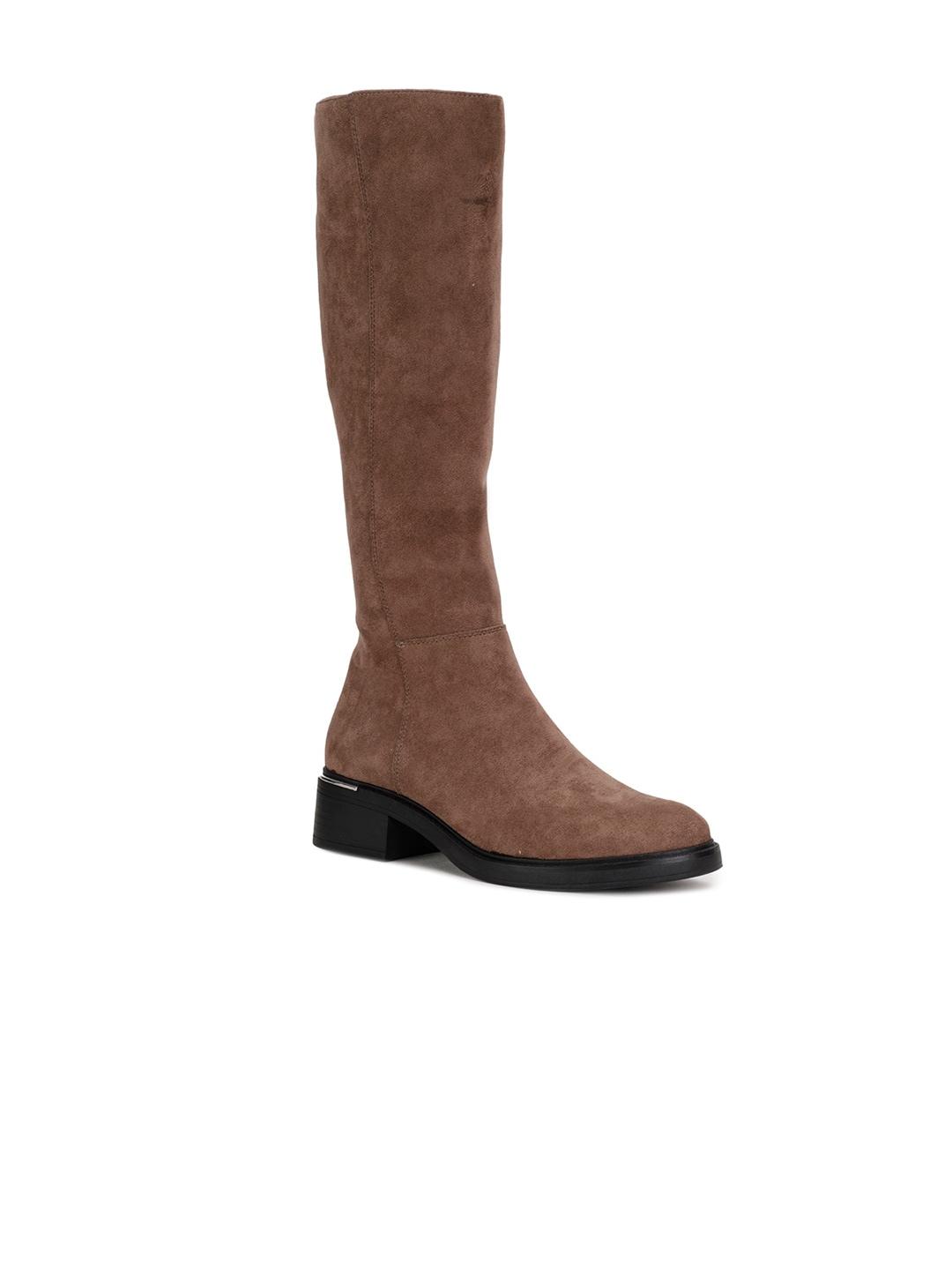 bata-women-tan-textured-knee-high-boots