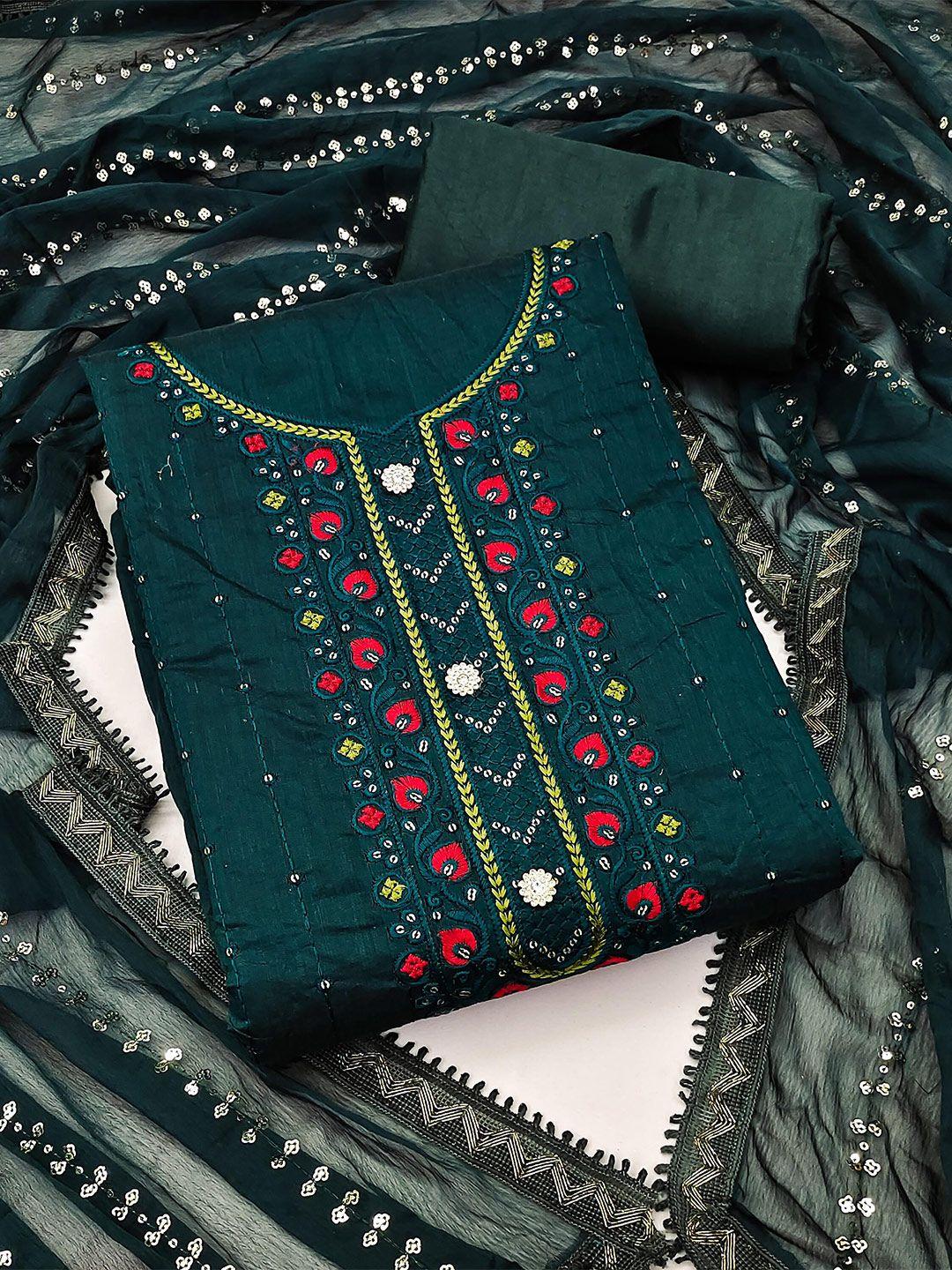 kalini-women-green-&-red-embroidered-unstitched-dress-material