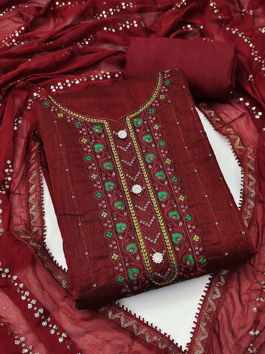 kalini-women-maroon-&-green-embroidered-unstitched-dress-material