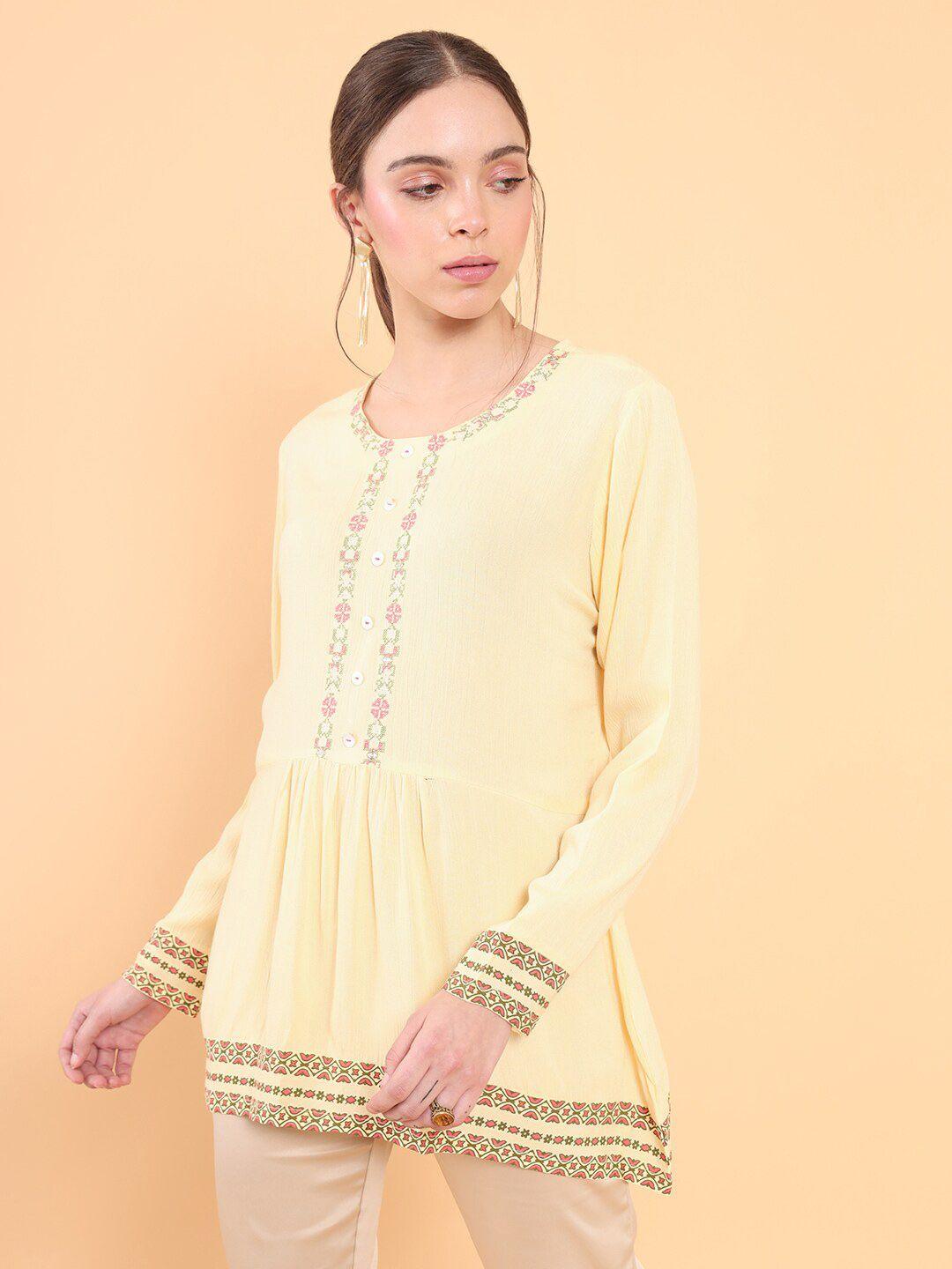 soch-women-yellow-&-pink-embroidered-modal-tunic