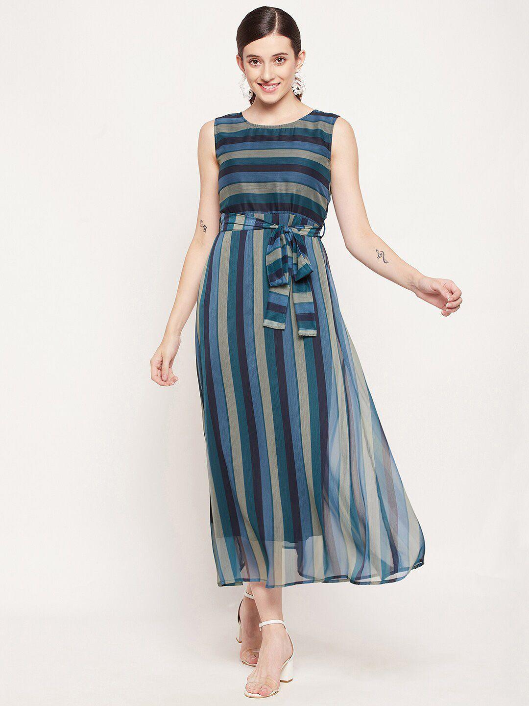 fashfun-women-blue-&-beige-striped-chiffon-a-line-maxi-dress