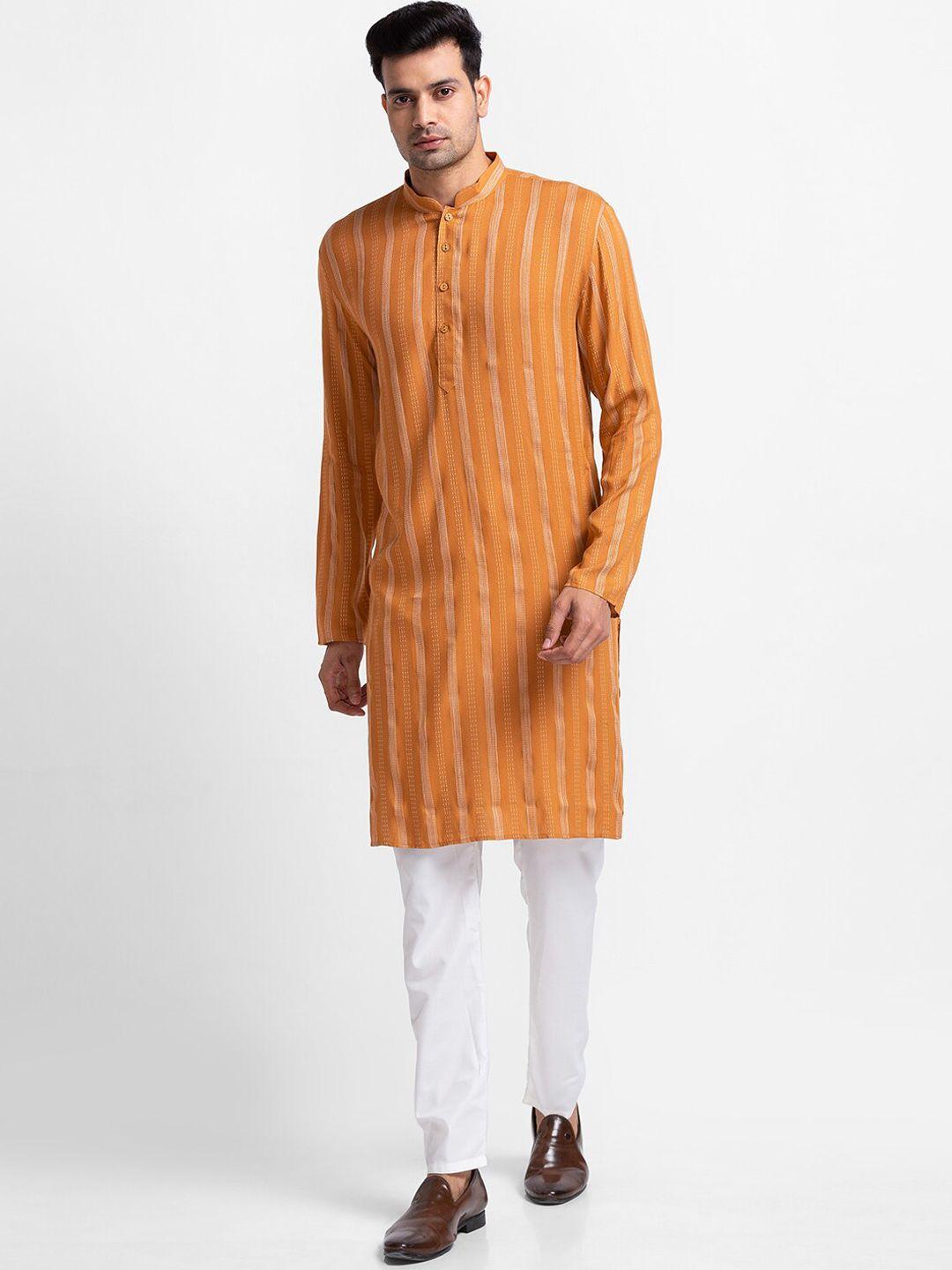 sarvamohan-men-brown-striped-straight-kurta-with-pyjamas