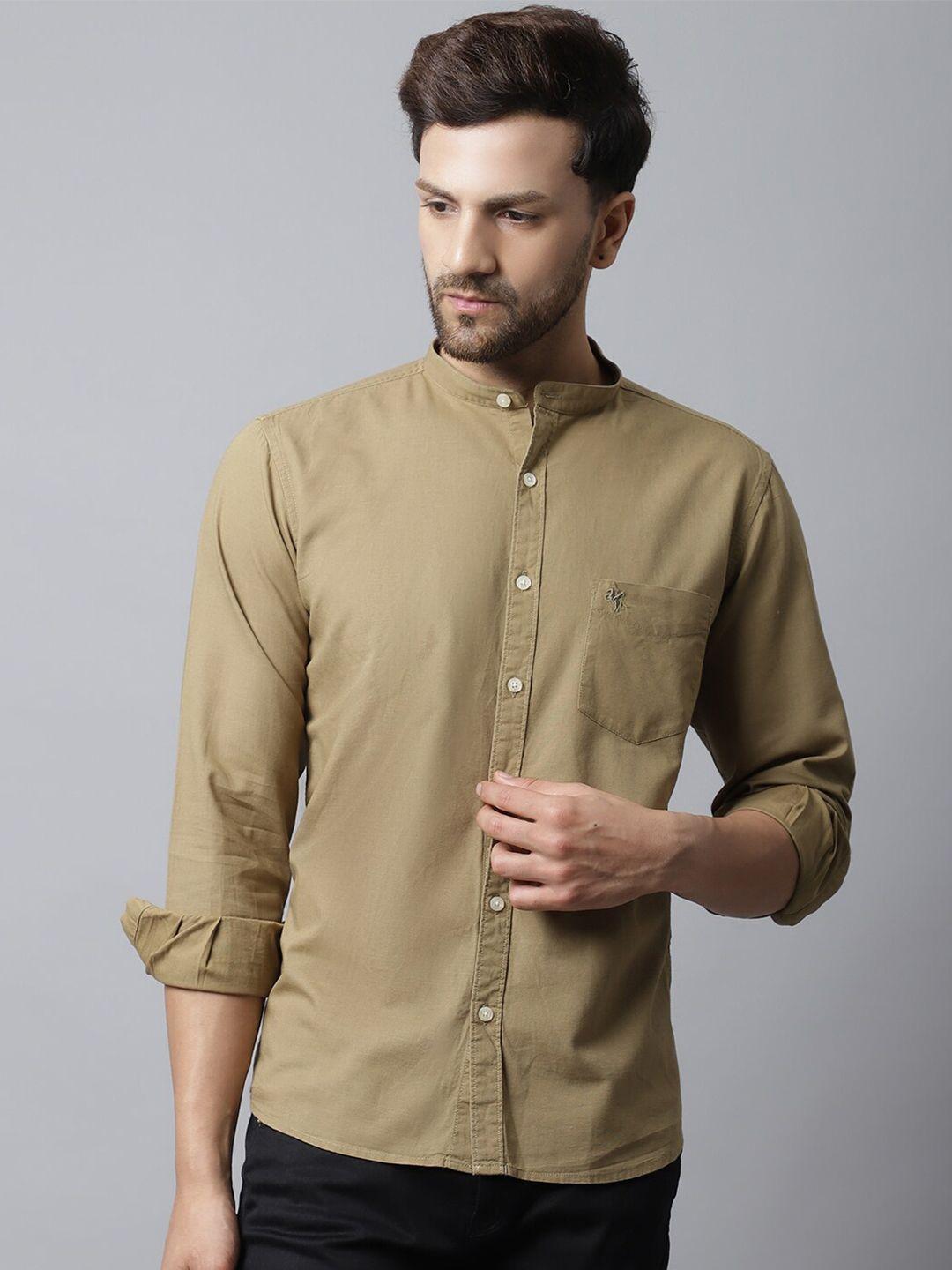 cantabil-men-khaki-solid-cotton-casual-shirt