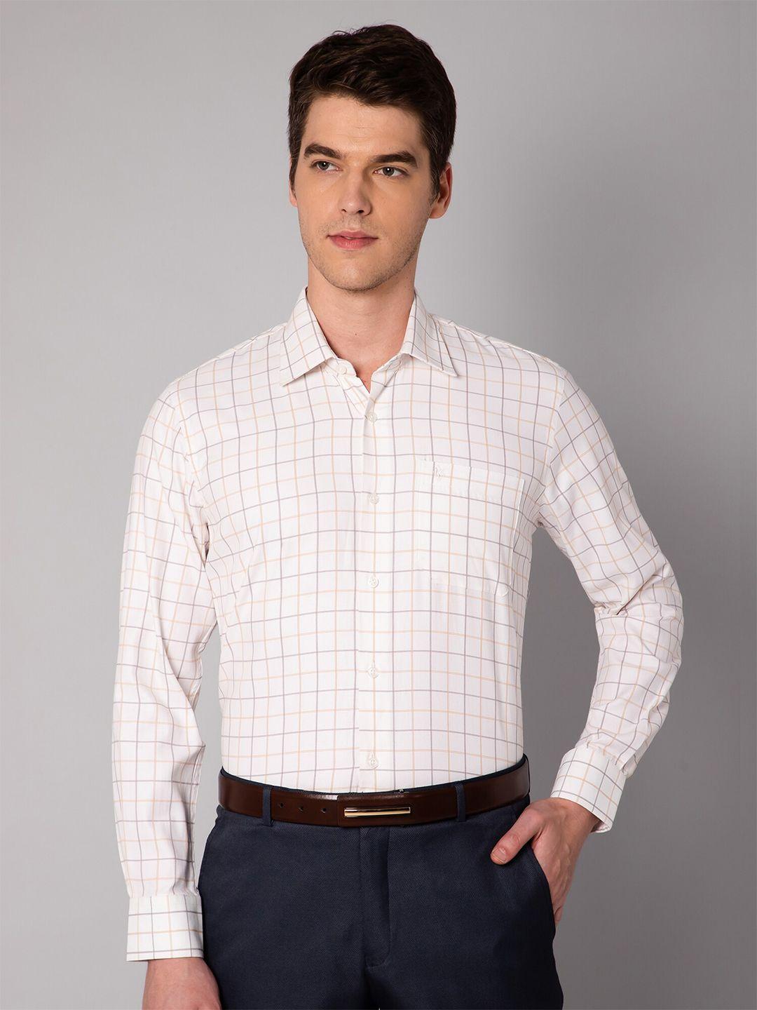 cantabil-men-mustard-&-white-tartan-checks-checked-formal-shirt