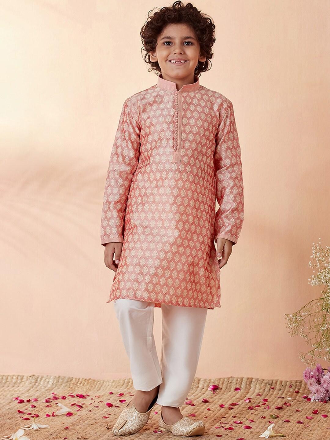 manyavar-boys-peach-coloured-ethnic-motifs-printed-thread-work-kurta-with-pyjamas