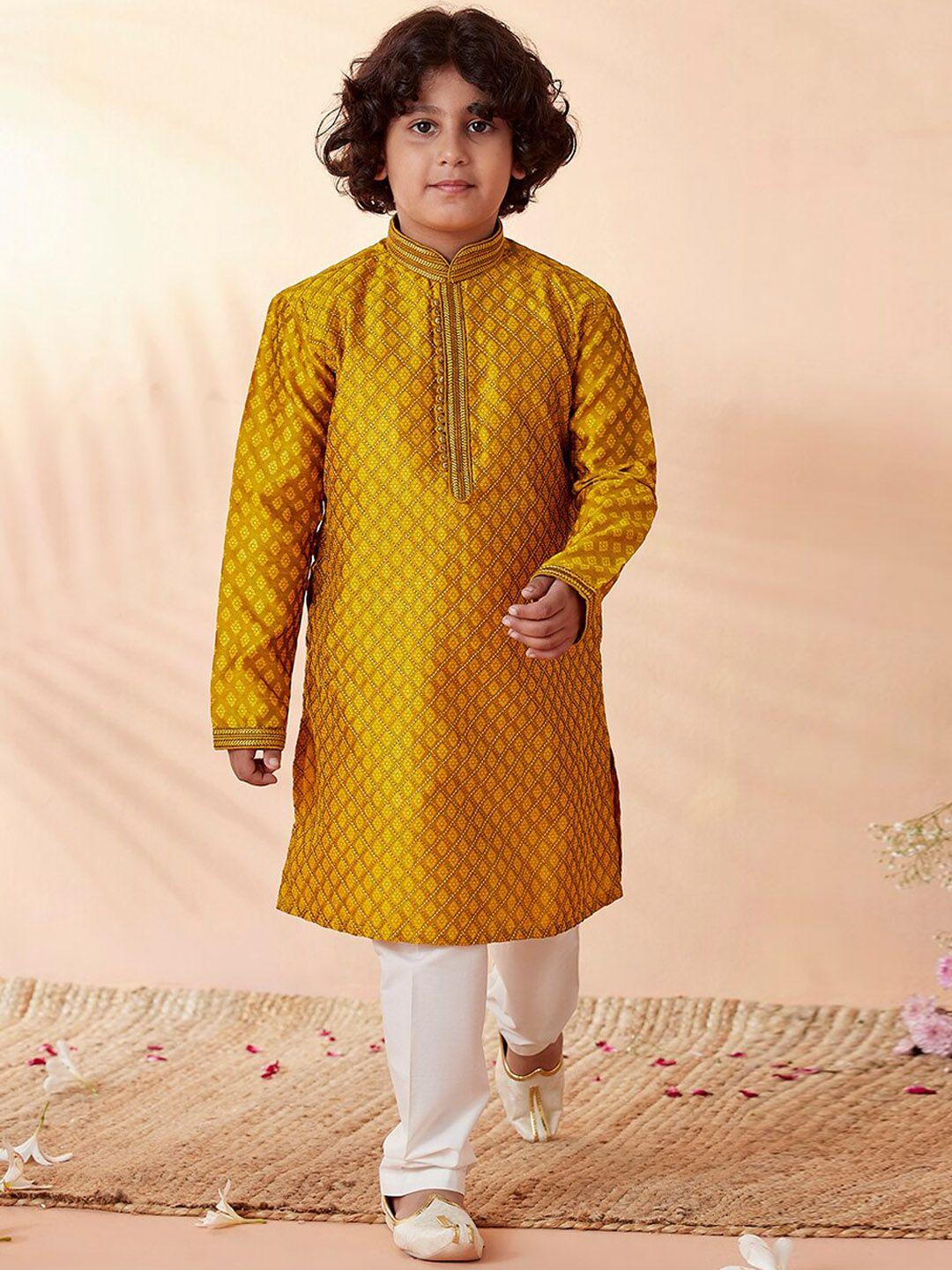 manyavar-boys-mustard-yellow-printed-kurta-with-pyjamas