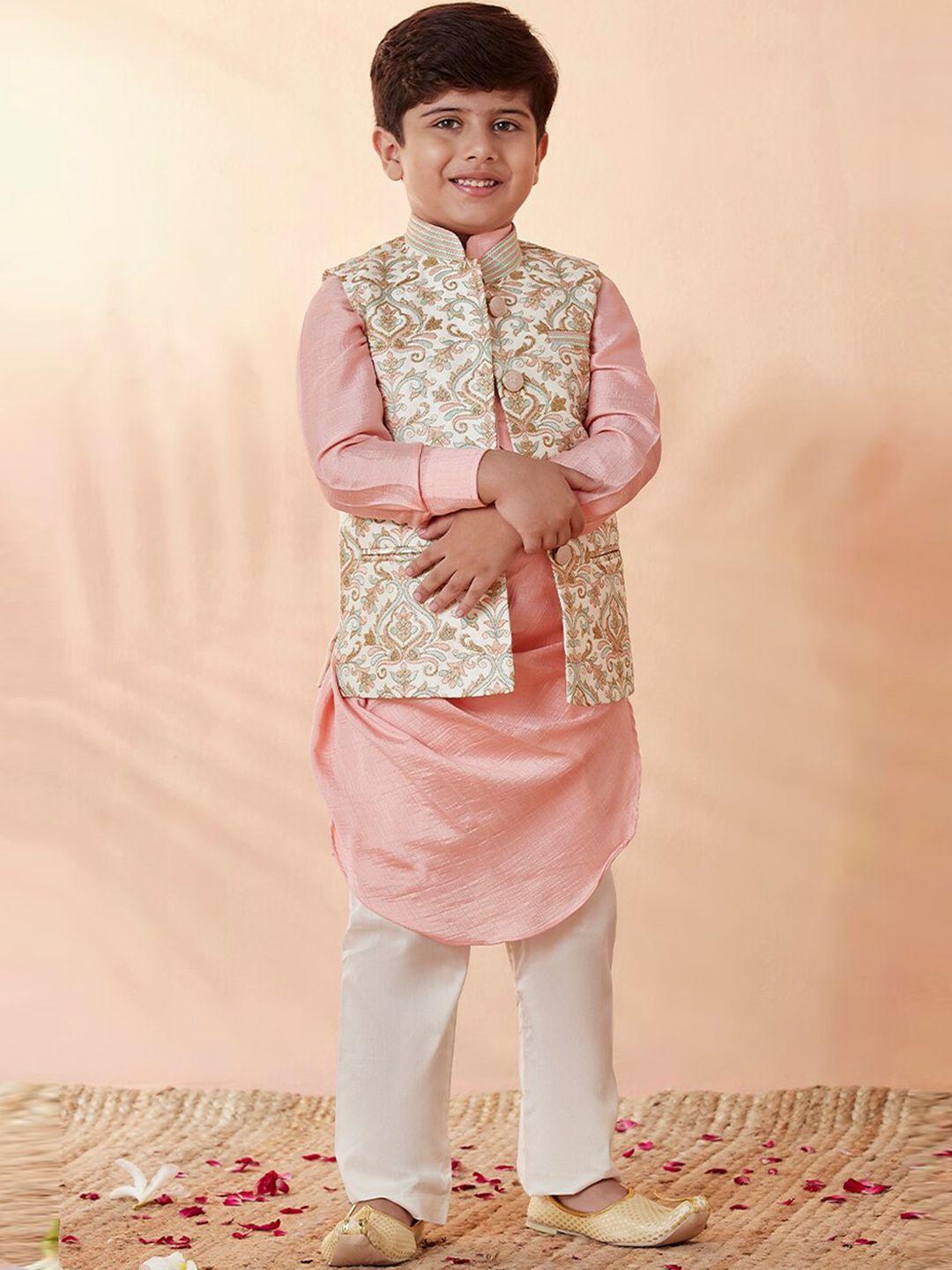 manyavar-boys-cream-coloured-floral-kurta-with-pyjamas