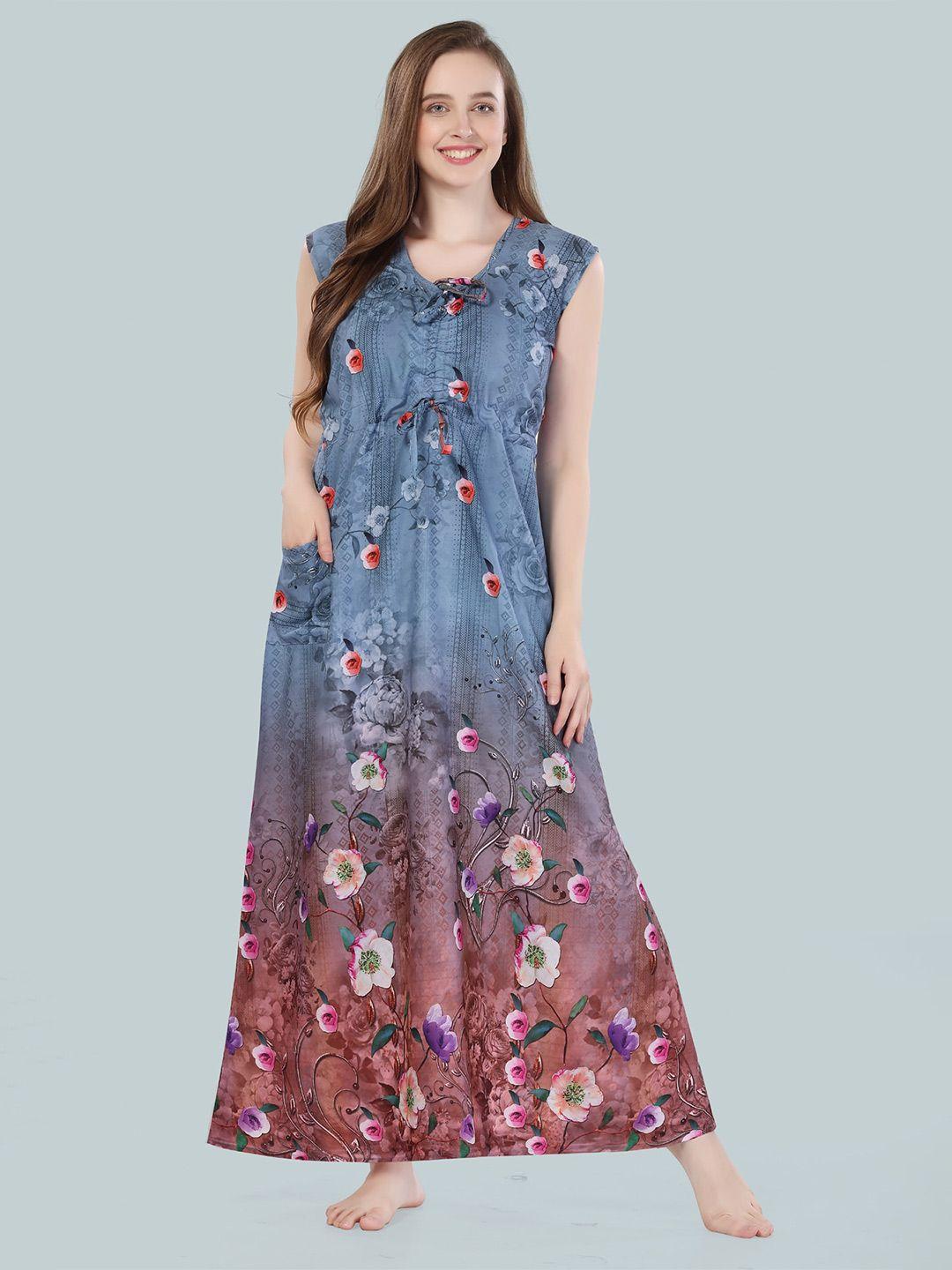 be-you-women-grey-floral-printed-maxi-nightdress