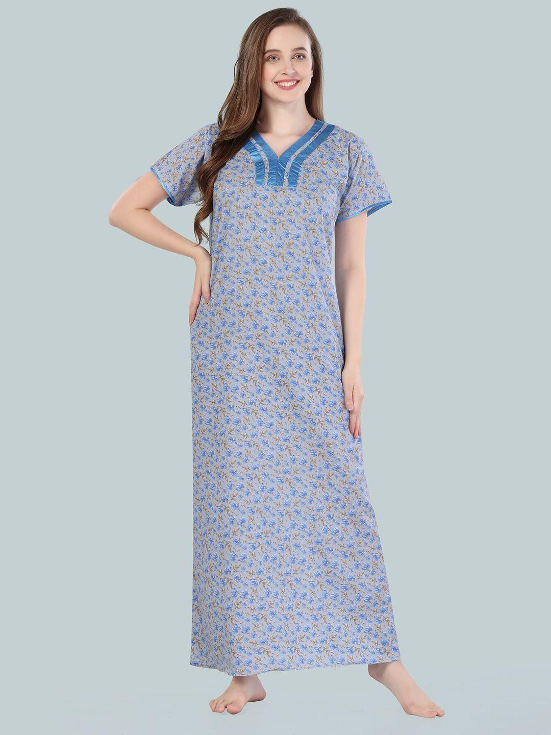 be-you-women-blue-printed-maxi-nightdress