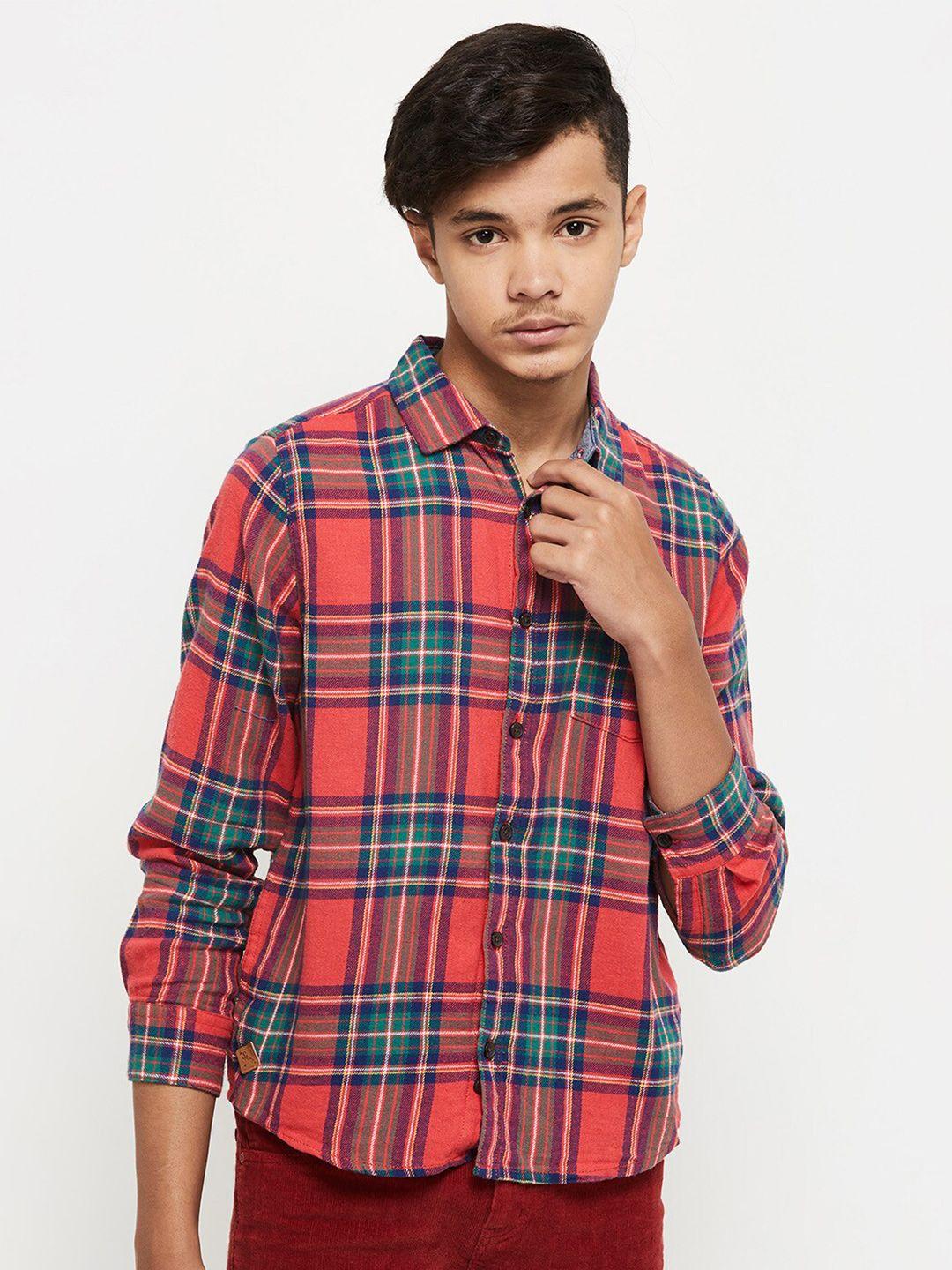 max-boys-red-tartan-checked-pure-cotton-casual-shirt