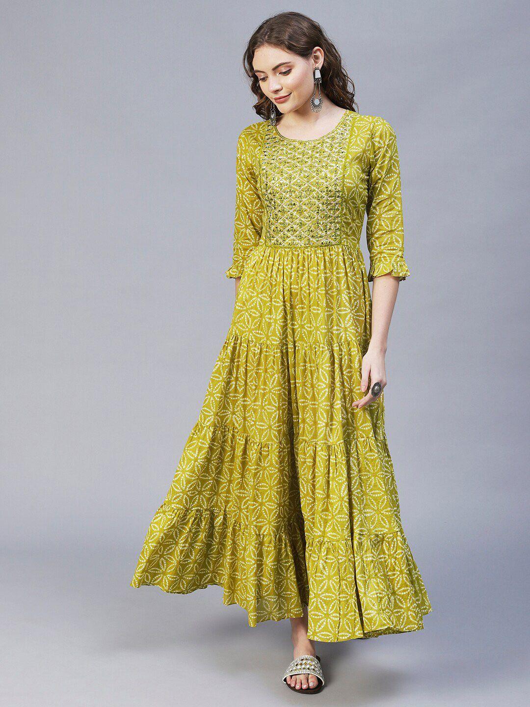 fashor-women-green-floral-printed-flared-maxi-dress