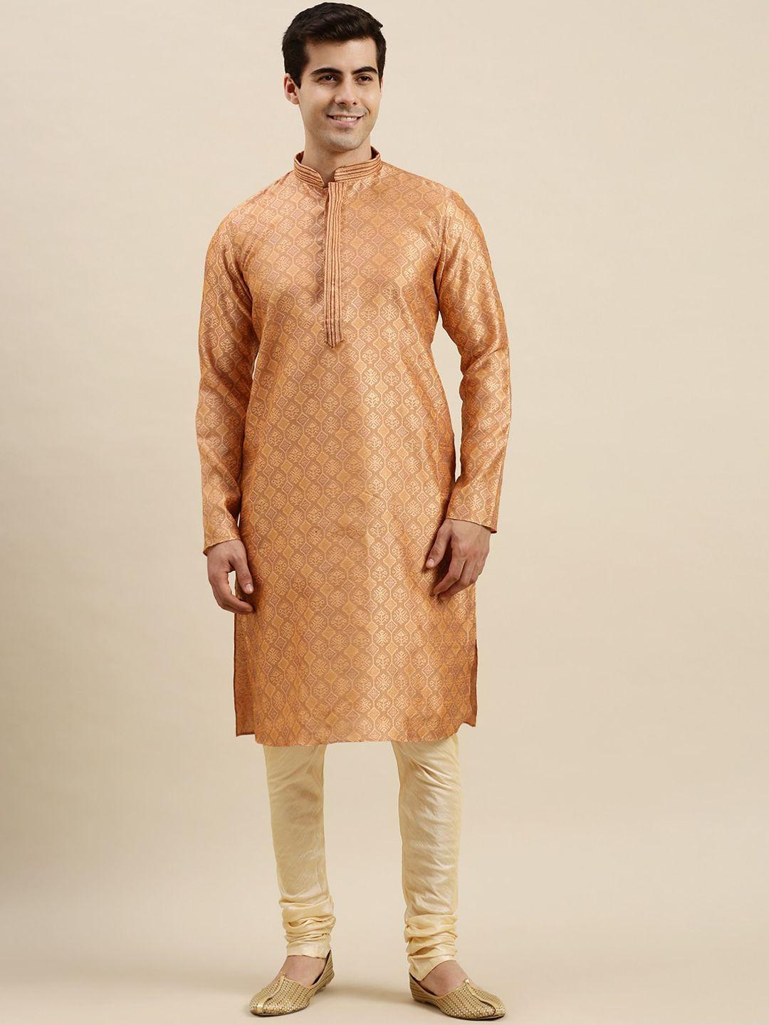 sanwara-men-rust-patchwork-kurta-with-pyjamas