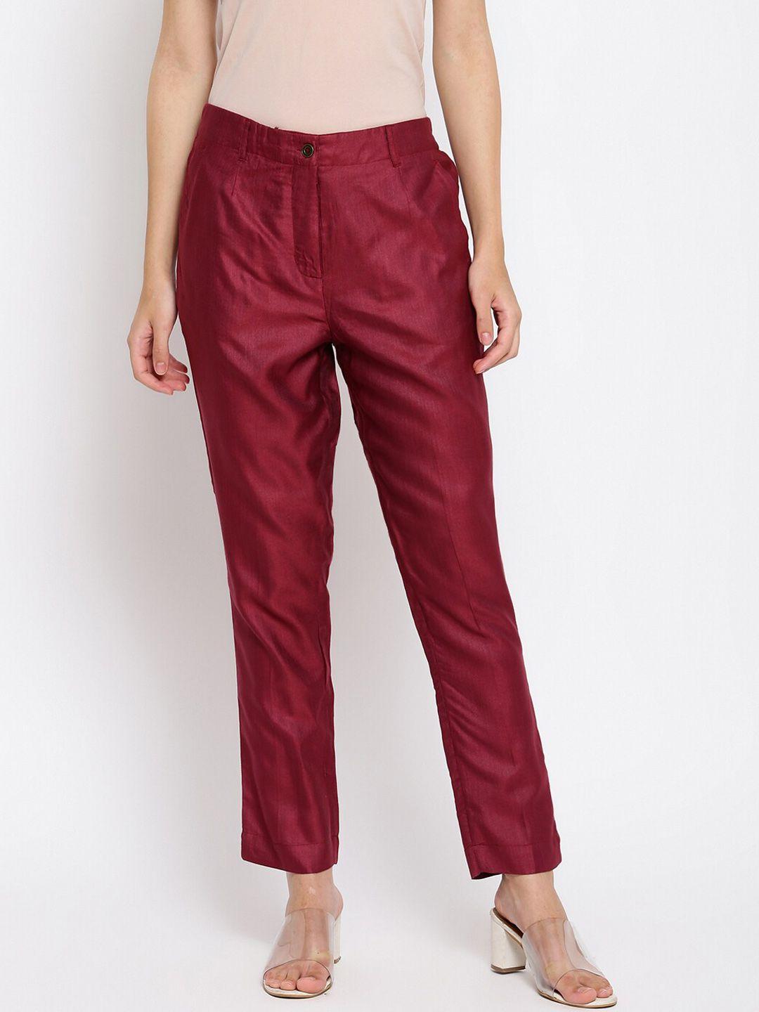 fabindia-women-maroon-slim-fit-easy-wash-trousers