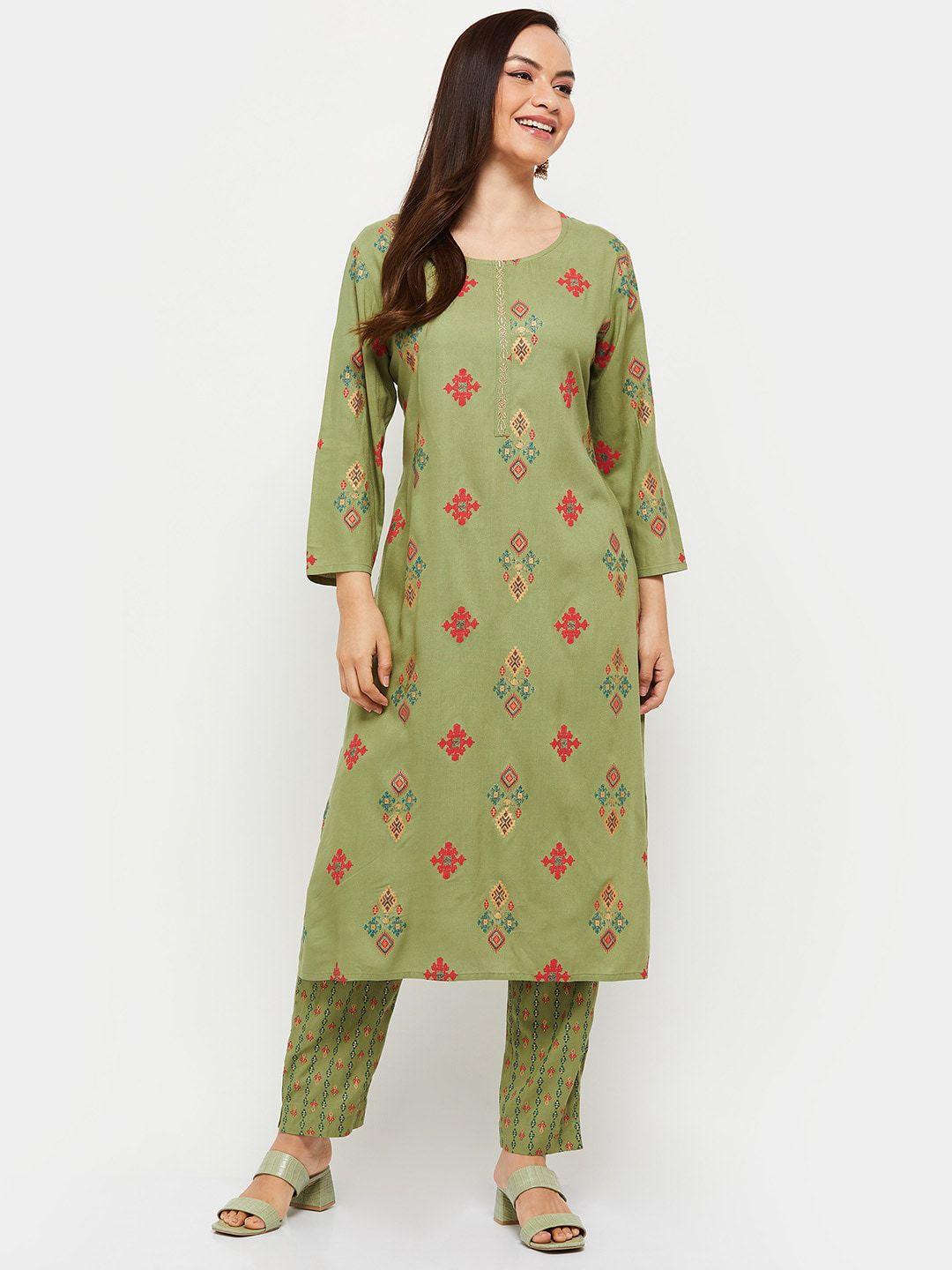 max-women-green-ethnic-motifs-printed-kurta-with-trousers