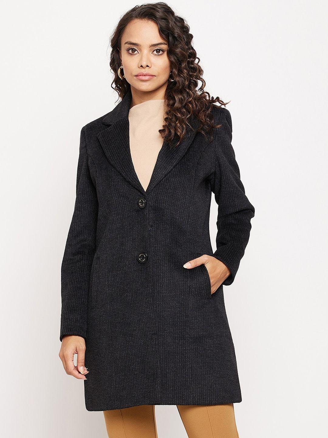 duke-women-black-self-design-wool-single-breasted-trench-coat