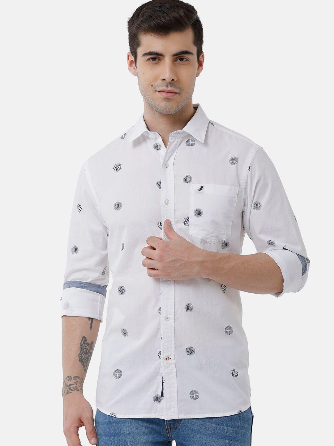 double-two-men-white-slim-fit-printed-casual-shirt