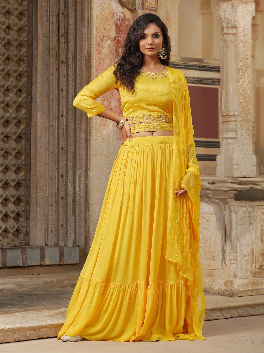 scakhi-mustard-&-gold-toned-embroidered-sequinned-ready-to-wear-lehenga-&-blouse-with-dupatta