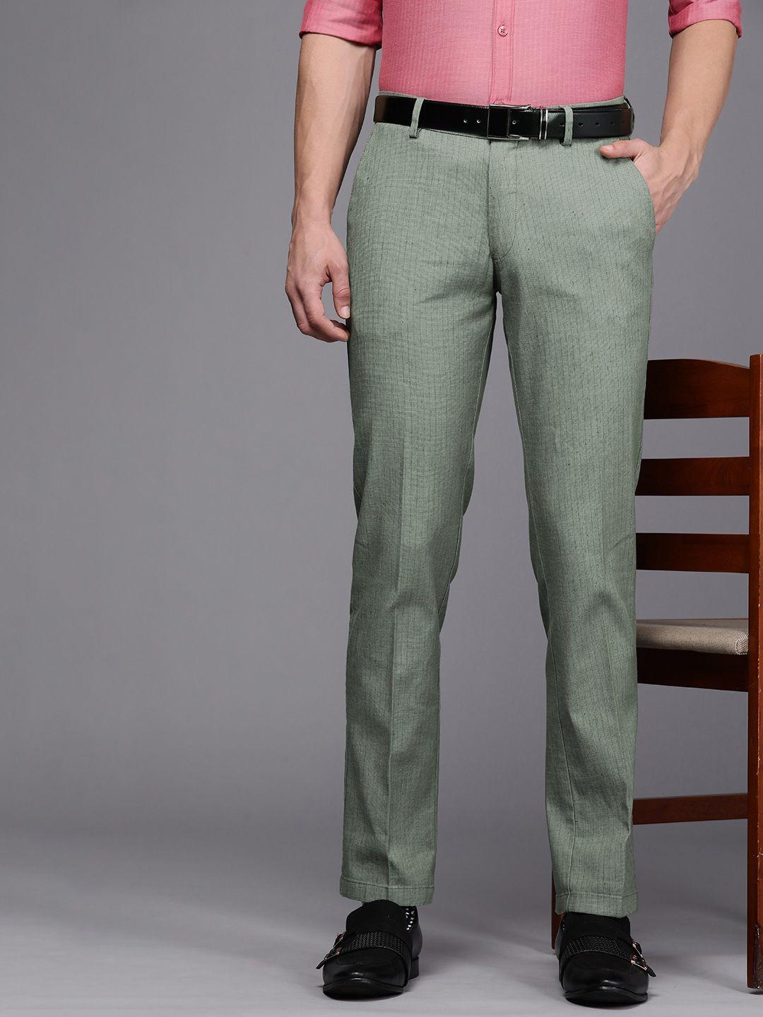 louis-philippe-men-olive-green-striped-slim-fit-formal-trousers