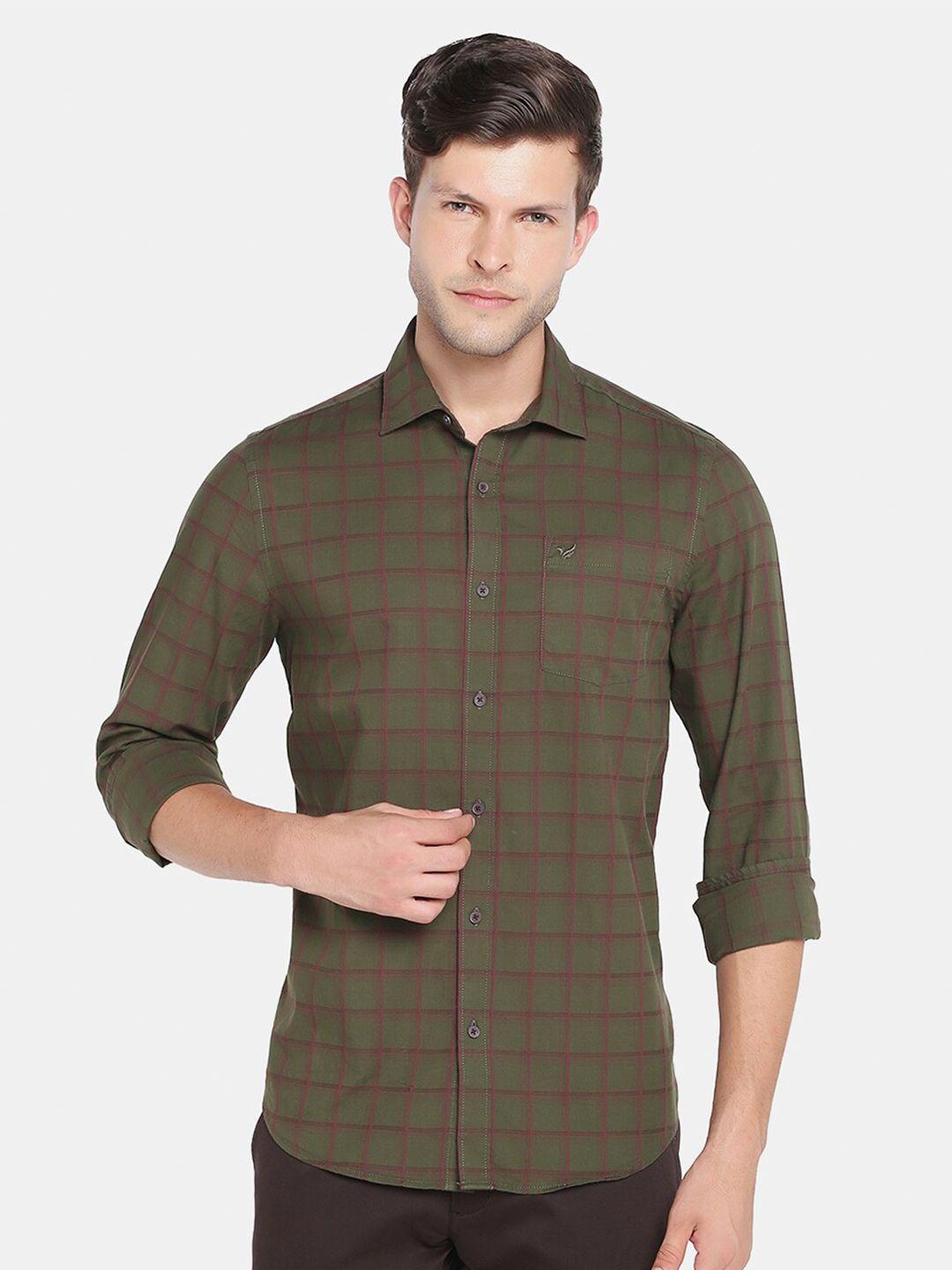 blackberrys-men-olive-green-slim-fit-checked-casual-shirt