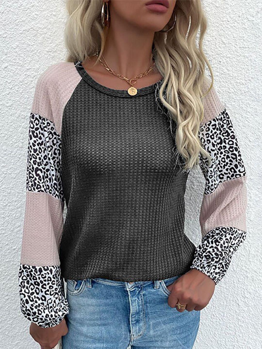 stylecast-women-grey-&-pink-animal-printed-pullover
