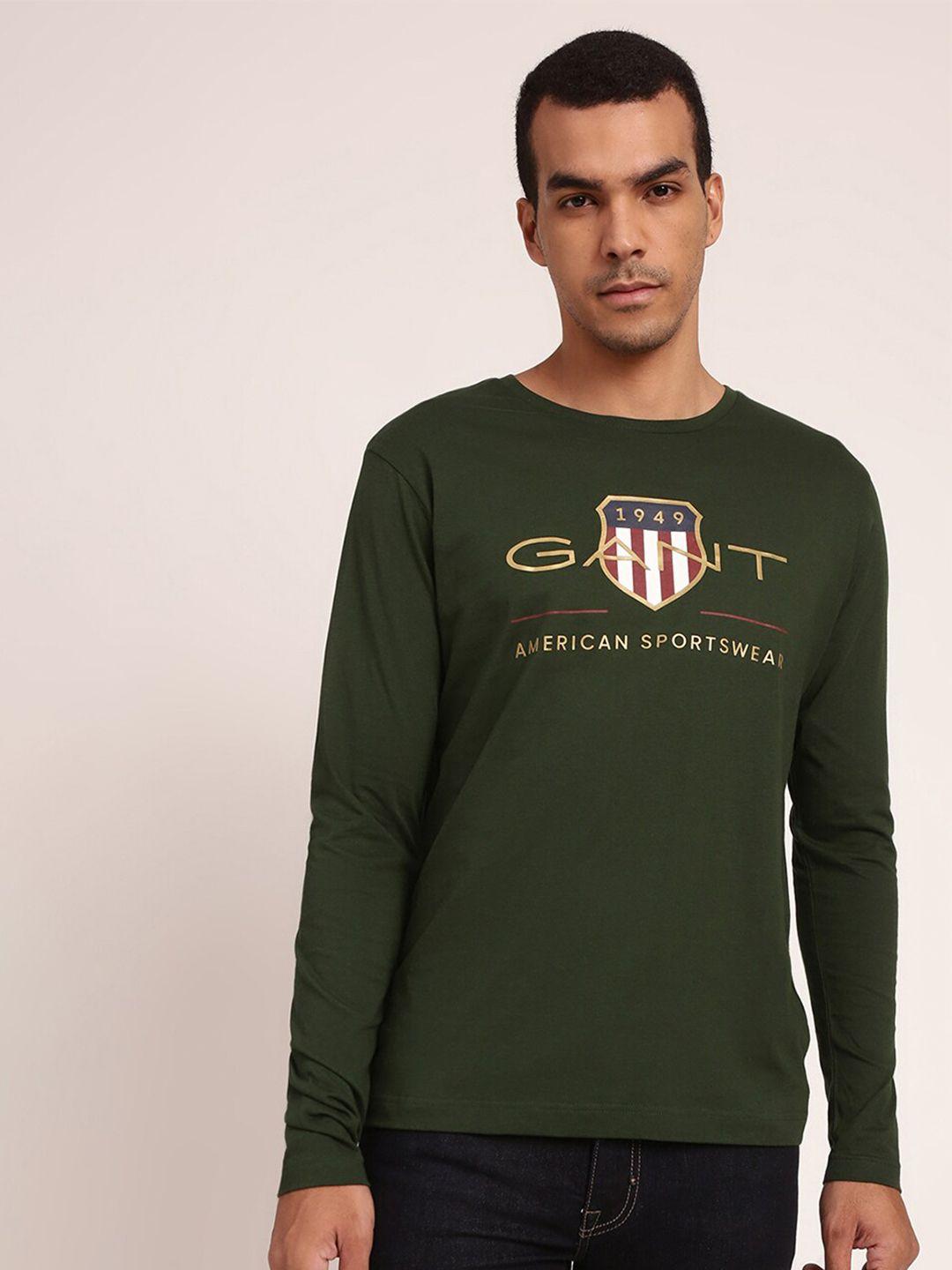 gant-men-green-typography-printed-pure-cotton-applique-t-shirt